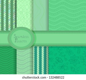 Beautiful collection of vector seamless patterns in green colors