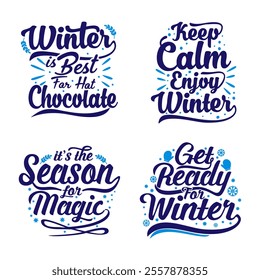 A beautiful collection of winter typography vector illustrations featuring stylish lettering, seasonal quotes, and decorative elements.