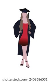 Beautiful college graduate girl posing for picture after convocation ceremony, female student graduation illustration.