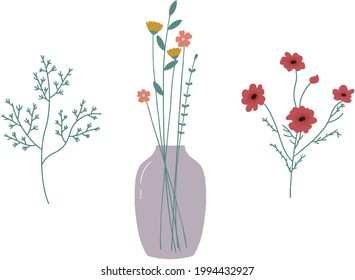 Beautiful colofrul vector pastel set of flower illustrations. Ideal for