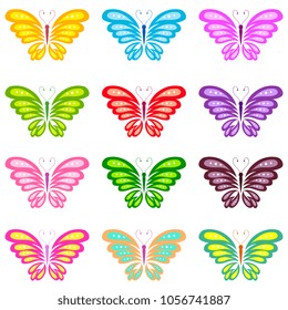 beautiful color butterflies,set, isolated  on a white