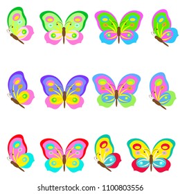 beautiful color butterflies,set, isolated  on a white