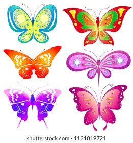 beautiful color butterflies,set, isolated  on a white