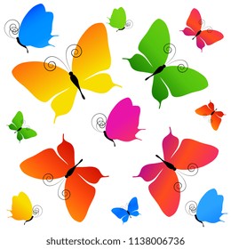 beautiful color butterflies,set, isolated  on a white