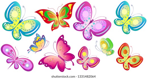 beautiful color butterflies,set, isolated  on a white