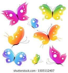 beautiful color butterflies,set, isolated  on a white