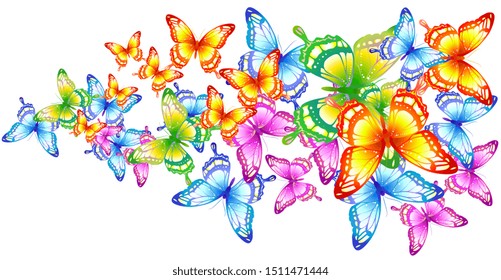 beautiful color butterflies,set, isolated  on a white