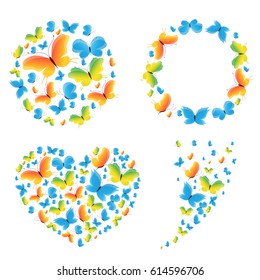 beautiful color butterflies,set, isolated  on a white