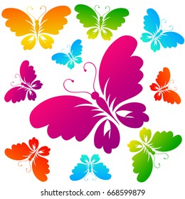 beautiful color butterflies,set, isolated  on a white