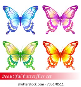 beautiful color butterflies,set, isolated  on a white