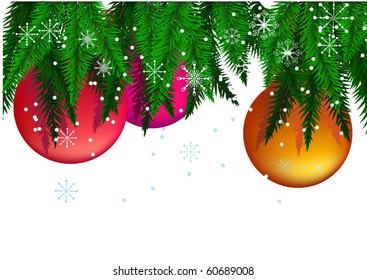 Beautiful color christmas balls on the branch of fir
