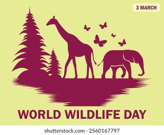 BEAUTIFUL COLOR AND CREATIVE SHAPES NEW  WORLD WILDLIFE DAY BANNER, POSTER, COVER, BACKGROUND, WALLPAPER GRAPHICS ILLUSTRATION DESIGN. NATURE WITH ANIMALS BACKGROUND, COVER, POSTER, DESIGN