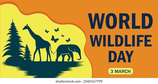 BEAUTIFUL COLOR AND CREATIVE SHAPES NEW  WORLD WILDLIFE DAY BANNER, POSTER, COVER, BACKGROUND, WALLPAPER GRAPHICS ILLUSTRATION DESIGN. NATURE WITH ANIMALS BACKGROUND, COVER, POSTER, DESIGN