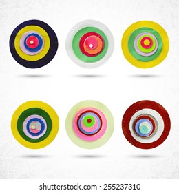 Beautiful color design elements. Various decorative circles made of paper, paint and scissors. Vector illustration.