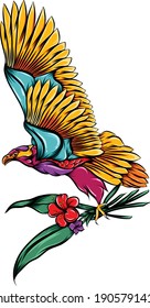 The beautiful color of eagle holding some flower stalks of illustration