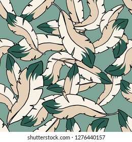 Beautiful color feathers embroidery seamless pattern cartoon hand drawn fashion template linen, clothes, textiles, t-shirt design