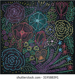Beautiful color flowers pattern on black background
