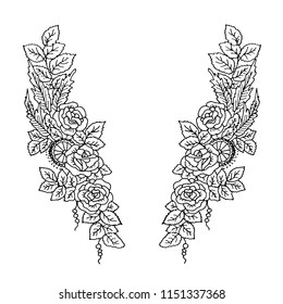 Beautiful color pattern. Decoration from roses on a white background. Color book. Fashion in a vector illustration