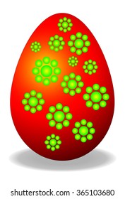 The beautiful color red Easter egg, with the ornament, vector illustration isolated in white.