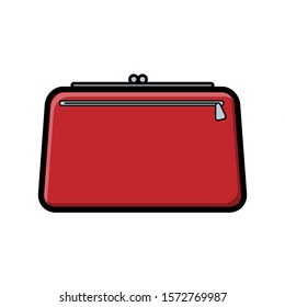 Beautiful color red flat icon of a woman’s handbag for beauty and makeup cosmetics bags isolated on a white background. Vector illustration