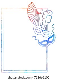 Beautiful color silhouette horizontal frame with carnival masks. Low poly textured. Copy space. Vector clip art.