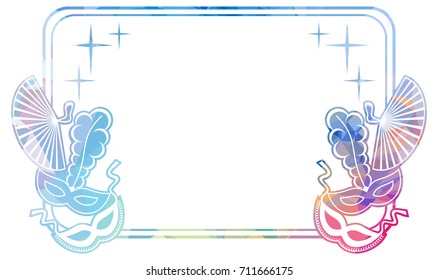 Beautiful color silhouette horizontal frame with carnival masks. Low poly textured. Copy space. Vector clip art.