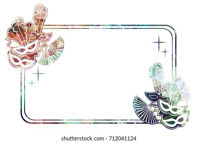 Beautiful color silhouette horizontal frame with carnival masks. Low poly textured. Copy space. Vector clip art.
