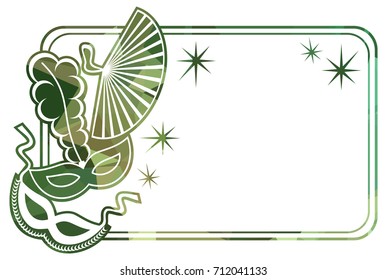 Beautiful color silhouette horizontal frame with carnival masks. Low poly textured. Copy space. Vector clip art.
