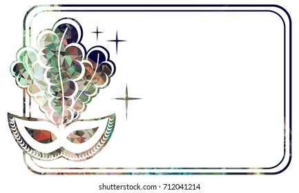 Beautiful color silhouette horizontal frame with carnival masks. Low poly textured. Copy space. Vector clip art.
