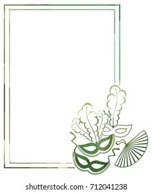 Beautiful color silhouette horizontal frame with carnival masks. Low poly textured. Copy space. Vector clip art.

