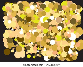 Beautiful colored falling circles. Graphic element of your design. Vector illustration surprise. Gold colored round confetti festive happy chaotic decor.