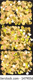 beautiful colored falling circles. Vector illustration backdrop. Fashionable element of design. Gold set of colored round confetti festive happy chaotic decor.