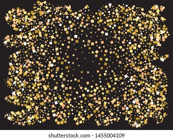 Beautiful colored falling squares. Geometric element for your design. Vector illustration layout. Gold colored geometric confetti festive happy chaotic decor.