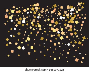 Beautiful colored falling squares. Random element for your design. Vector illustration layout. Gold colored geometric confetti festive happy chaotic decor.