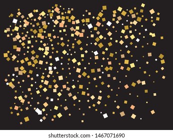 Beautiful colored falling squares. Vibrant element for your design. Vector illustration backdrop. Gold colored geometric confetti festive happy chaotic decor.