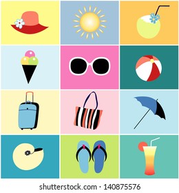 beautiful colored icons to the summer recreation