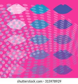 Beautiful colored lips with circles on pink
