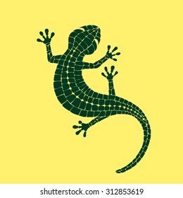 Beautiful colored lizard isolated on yellow background, stylized of Mosaic. Gecko.