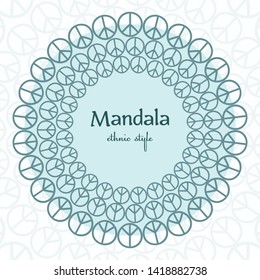 Beautiful colored mandala - drawing in a circle on a white background. Symbol pacif. Boho, ethnic style. Stock vector illustration, eps10. For the design of the background image, logos, posters. 
