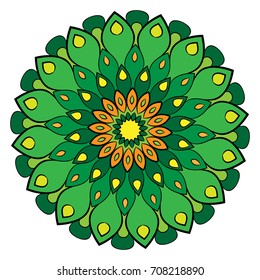 Beautiful colored mandala. Hexagonal star. A pattern for a color book. Picture for the design of the album. Template for printing. Image for relaxation and meditation.