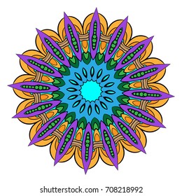 Beautiful colored mandala. A pattern for a color book. Picture for the design of the album. Template for printing on fabric. Image for relaxation and meditation.