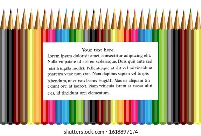 Beautiful colored pencils background with text for different purposes. Vector illustration isolated on white background.