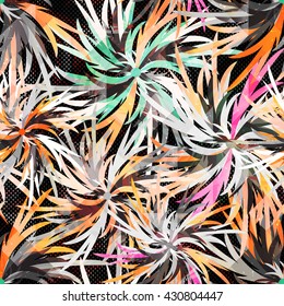 beautiful colored petals on a black background seamless pattern