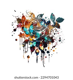 Beautiful colored rose from butterflies. Graffiti style . Vector illustration