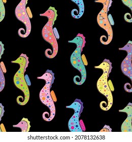 Beautiful Colored Sea Horse Vector Pattern Seamless