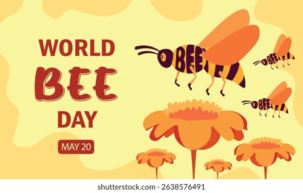 BEAUTIFUL AND COLORFUL 20 MAY WORLD BEE DAY COVER, BANNER, POSTER, FLYER, BACKGROUND, WALLPAPER NEW DESIGN VECTOR