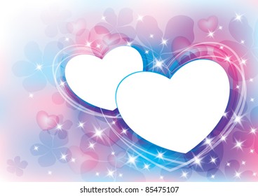 beautiful colorful abstract background with two white hearts