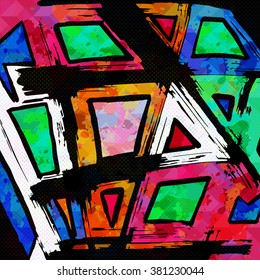 Beautiful colorful abstract graffiti polygons on a black background vector illustration