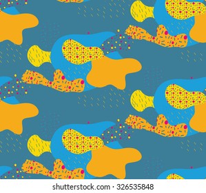 Beautiful colorful abstract seamless pattern. Multicolored spots. Flowing lines. Geometric Ornament. Modern pattern for textile, background, t-shirt, notebook, sketchbook.