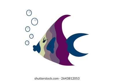 Bonito peixe colorido aquário com bolhas isoladas no fundo branco - ilustração vetorial